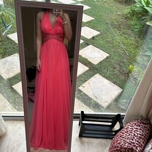 Y2k halter pink prom dress